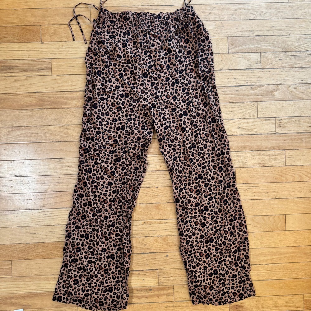 Shade & Shore Leopard Print Wide Leg Cover Up Pants Brown Black Smocked‎ Waist
